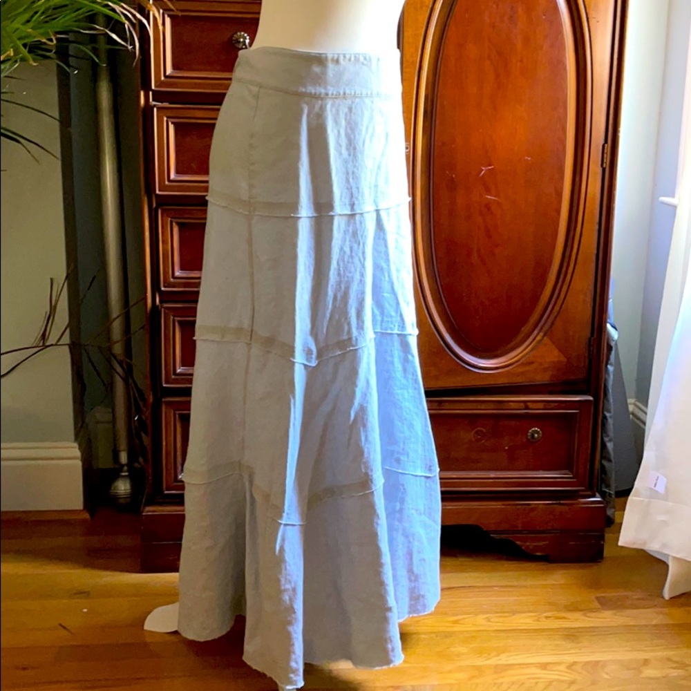 Blue crinkle linen CAbi lace-up maxi skirt